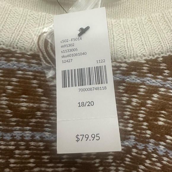 Lane Bryant Classic Fair Isle Jacquard Sweater Size 18/20 Ivory Tan Pullover NWT - Picture 5 of 7